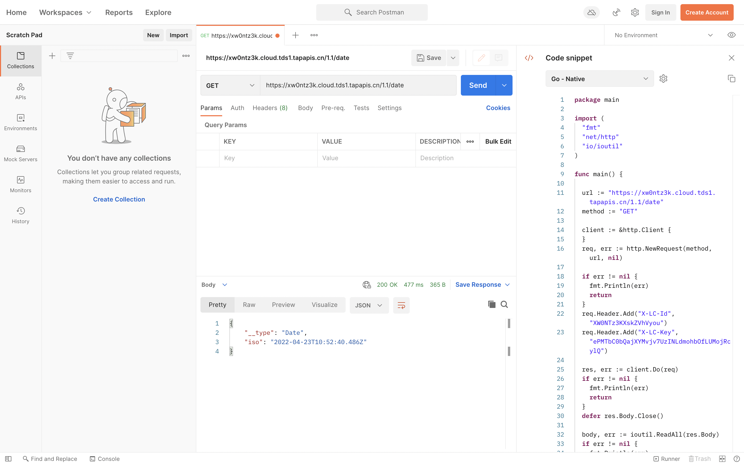 Click on “Code” and select the language and library you use